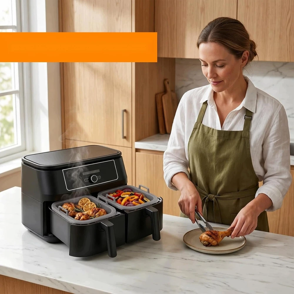 Bez Marki FORMA SZKLANA 20X15CM NACZYNIE PIECZENIA AIRFRYER UCHWYTY SILIKONOWE