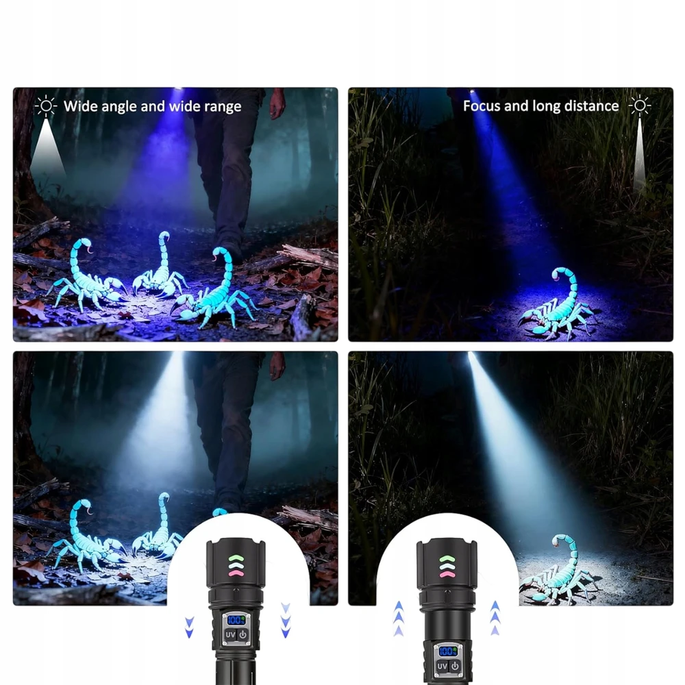 Bez Marki GALINGAS taktinis LED žibintuvėlis, Įkraunamas ZOOM+UV PAIEŠKA 2 viename, DOVANAI