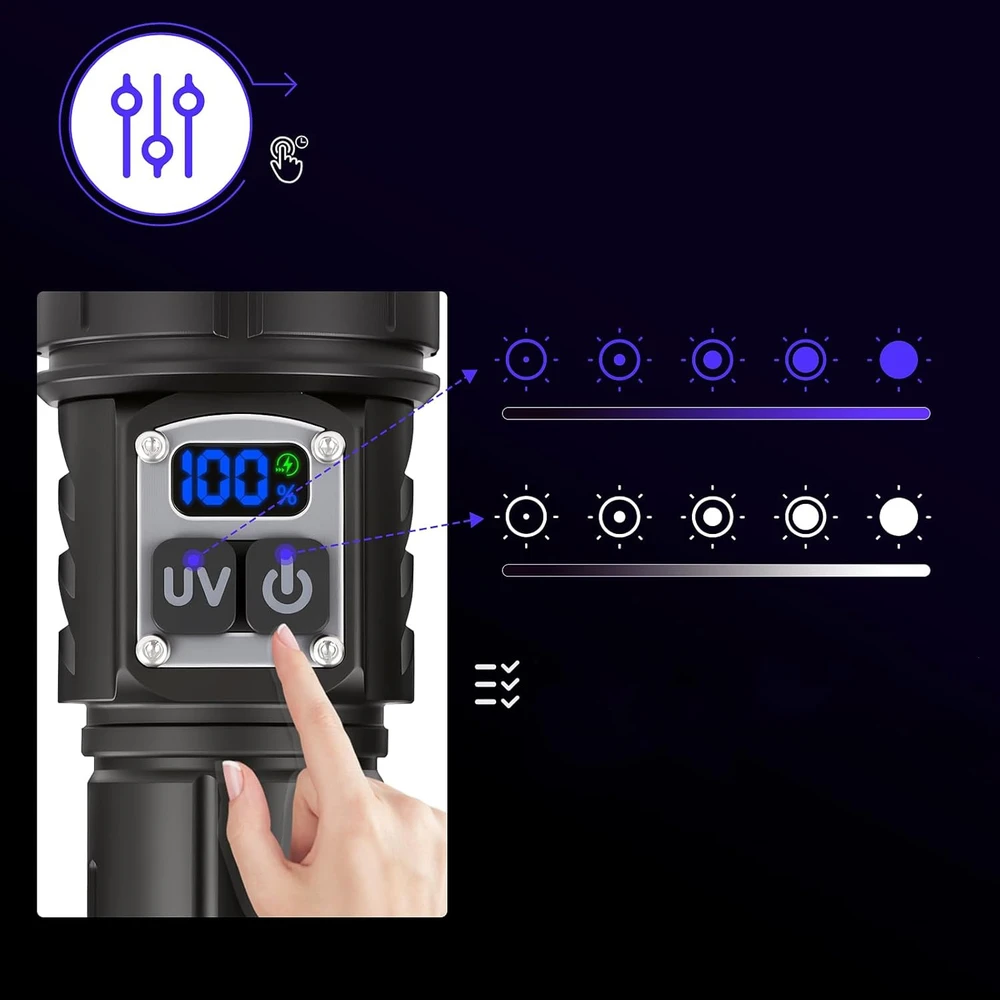 Bez Marki GALINGAS taktinis LED žibintuvėlis, Įkraunamas ZOOM+UV PAIEŠKA 2 viename, DOVANAI