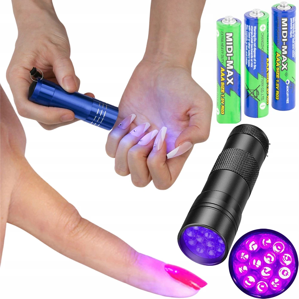 Bez Marki GALINGAS UV žibintuvėlis GINTARO PAIEŠKAMS, 12 šviesos diodų, 395 nm ULTRAVIOLETA + AAA baterijos