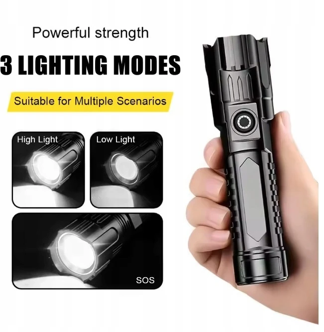 Bez Marki Galingas ZOOM USB C įkraunamas taktinis žibintuvėlis