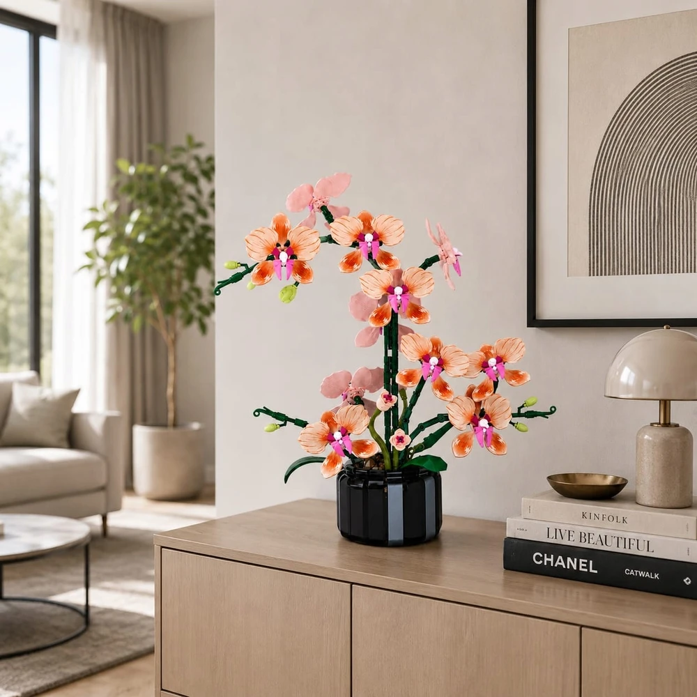 Bez Marki Gėlių orchidėja 3D iš statybinių blokų Orchidėja vazoje 866 vnt. „Pasidaryk pats“ dekoracija