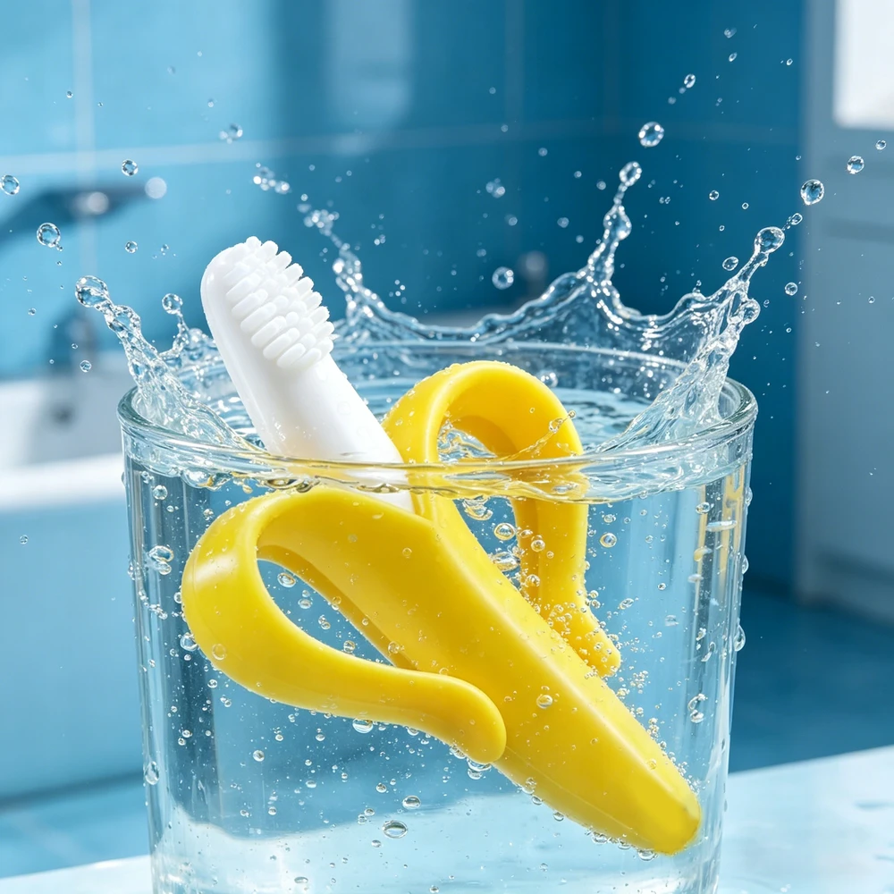 Bez Marki Geltona ortodontinė logopedinė silikoninė 3D banano formos dantukas