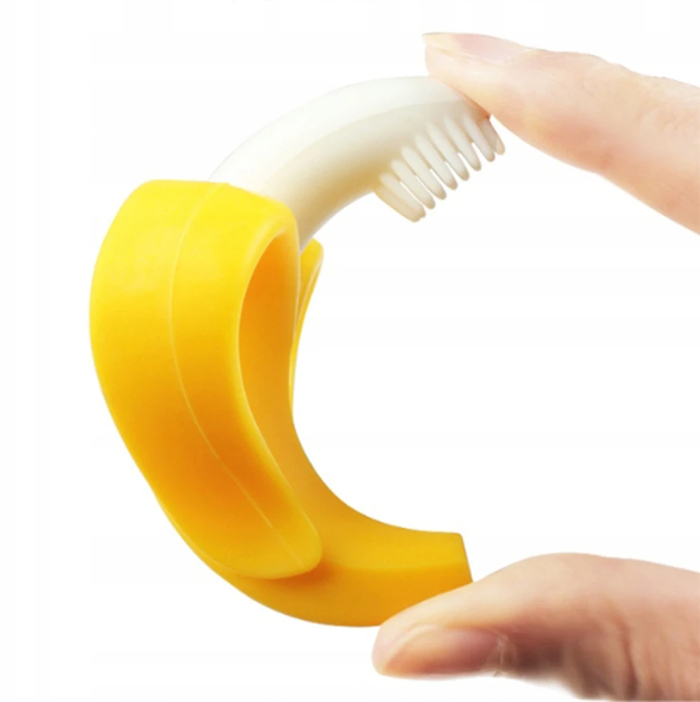 Bez Marki Geltona ortodontinė logopedinė silikoninė 3D banano formos dantukas