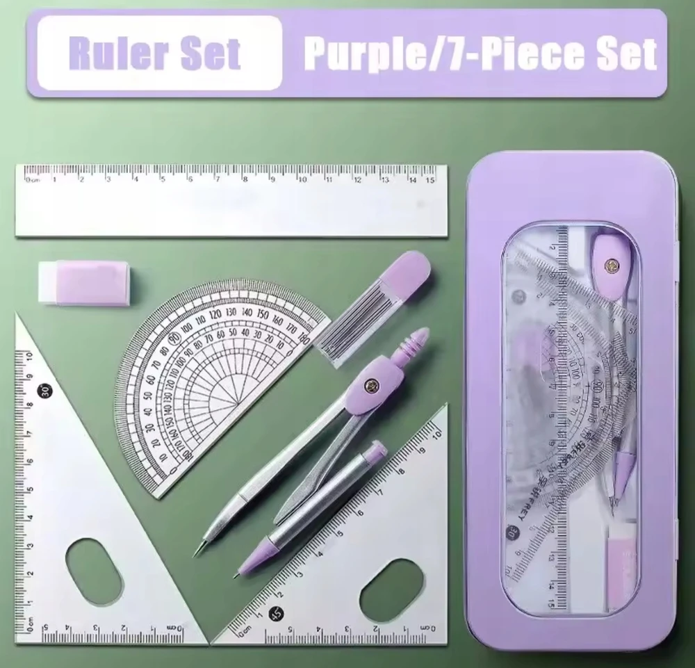 Bez Marki Geometrijos rinkinys moksleiviams, violetinis, 7 dalys
