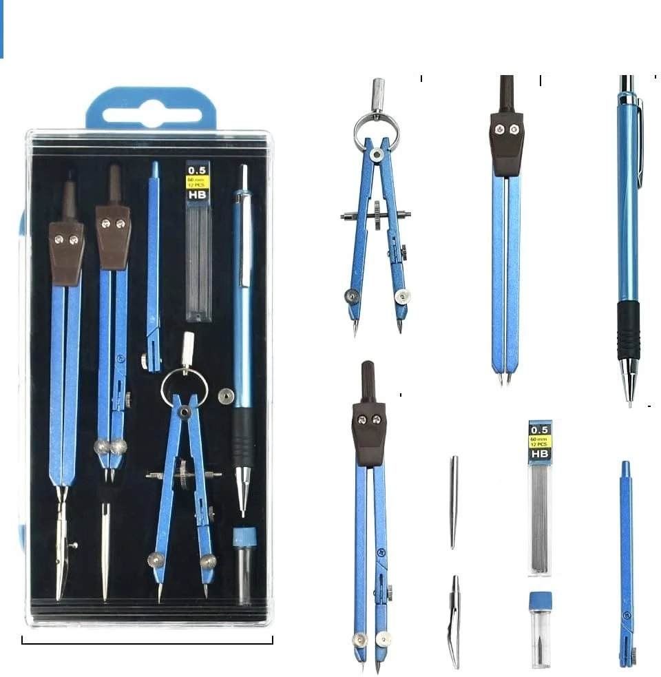 Bez Marki Geometrinis piešimo rinkinys 13 elementų, metalinis, mokiniams