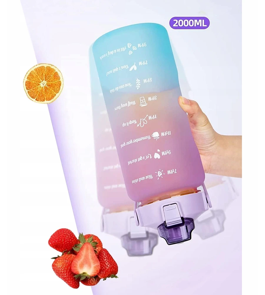 Bez Marki Oem Vanduo bottle with a straw with a motivational measuring 2L RC-K-992 violetinė mėlynas