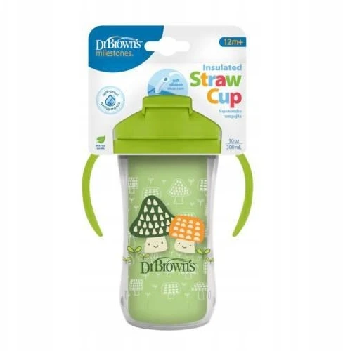 Bez Marki DR. BROWN'S gertuvė nuo 12 mėn. dvigubomis sienelėmis su šiaudeliu 300ml, žalia