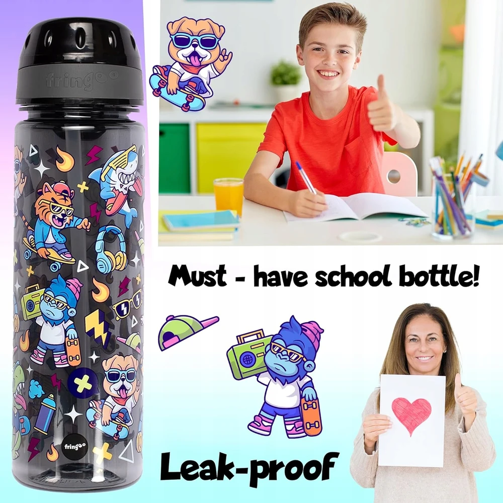 Bez Marki Gertuvė Vandeniui 650 ml Sandari su Šiaudeliu Vaikams Be BPA — gertuvė mokyklai, sportinė gertuvė, gėrimų talpykla, mokyklinės prekės, gertuvė su laikikliu, gertuvė moksleiviui, violetinė vaikiška gertuvė