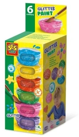 Bez Marki Glitter Gouache (6x45ml) - SES CREATIVE - Good quality, bright and opaque colours - Practical and compact packaging