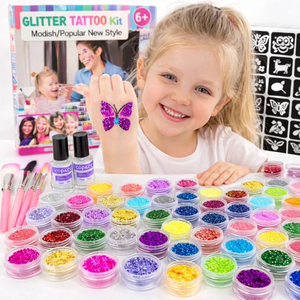 Bez Marki GLITTER TATTOO RINKINYS, PLAUNAMI GLITTER ŠABLONAI VAIKAMS