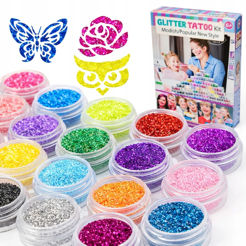 Bez Marki GLITTER TATTOO RINKINYS, PLAUNAMI GLITTER ŠABLONAI VAIKAMS