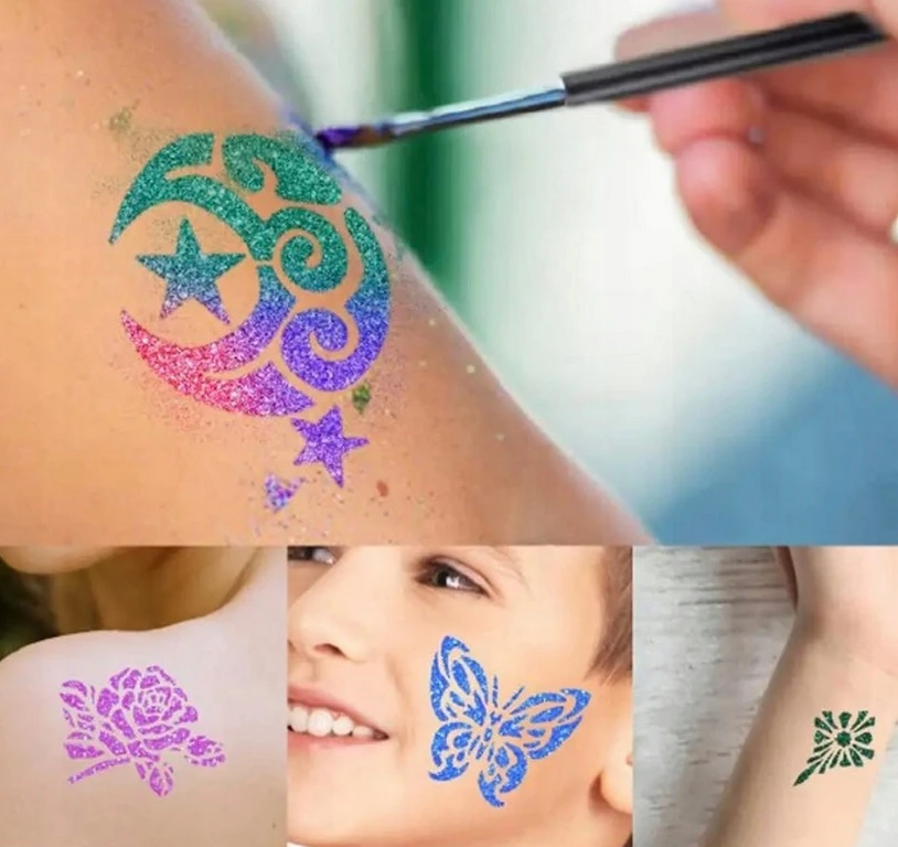 Bez Marki GLITTER TATTOO RINKINYS, PLAUNAMI GLITTER ŠABLONAI VAIKAMS