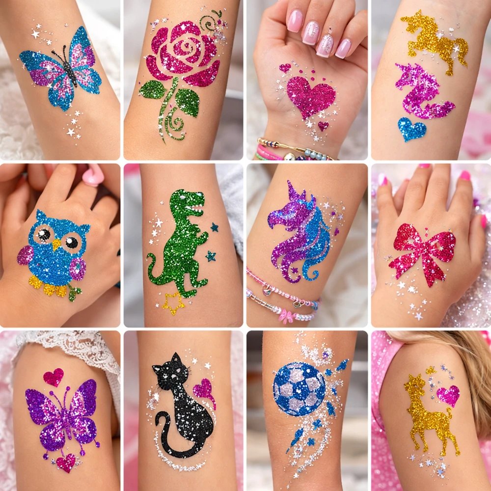 Bez Marki GLITTER TATTOO RINKINYS, PLAUNAMI GLITTER ŠABLONAI VAIKAMS