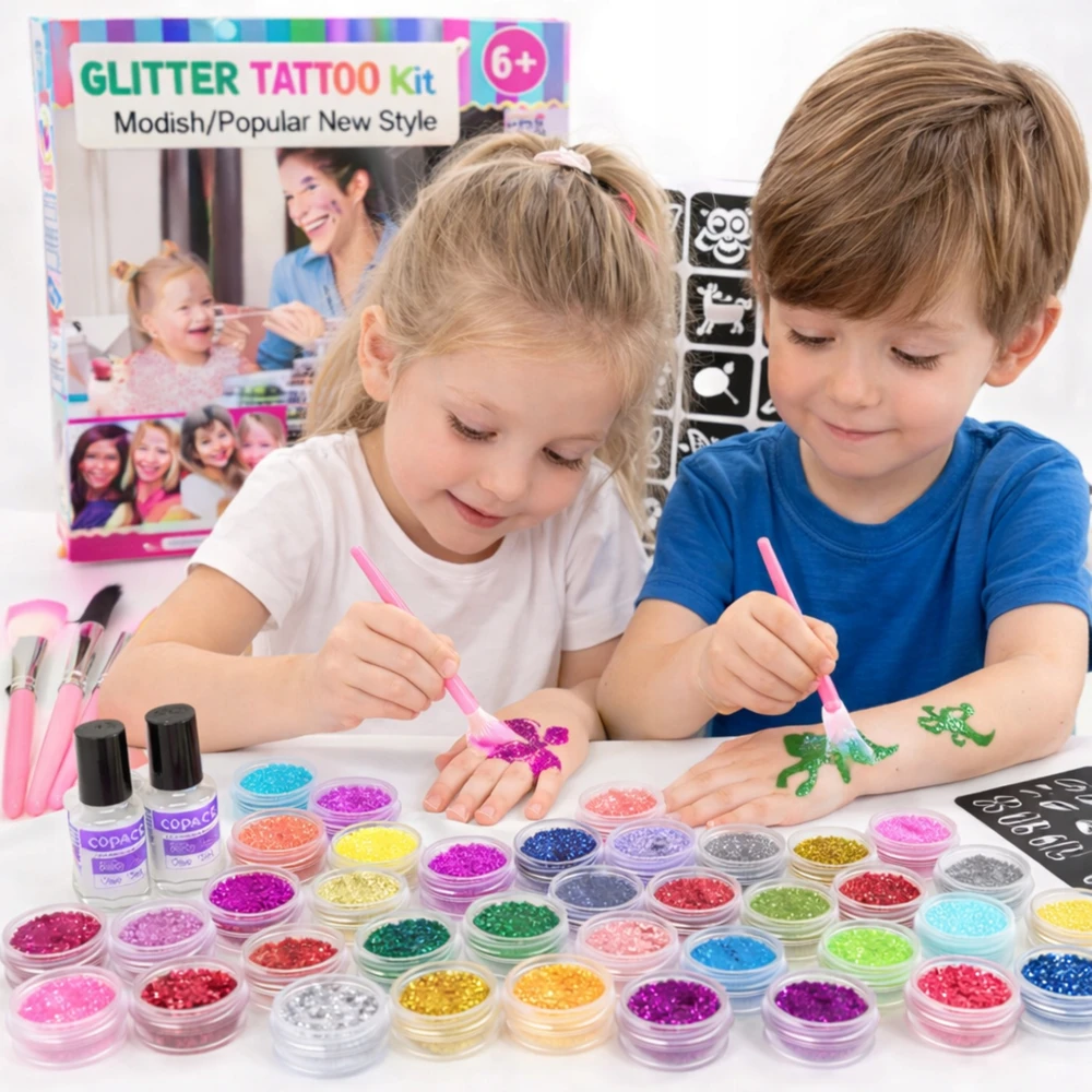 Bez Marki GLITTER TATTOO RINKINYS, PLAUNAMI GLITTER ŠABLONAI VAIKAMS