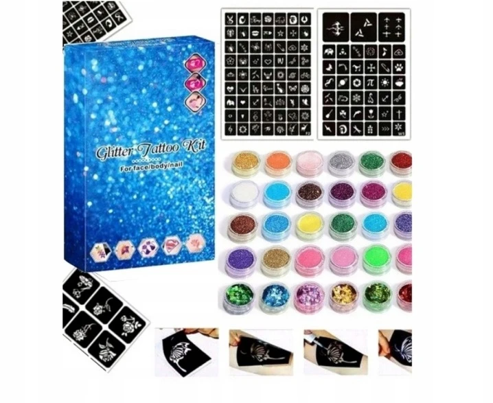 Bez Marki GLITTER TATTOO RINKINYS, PLAUNAMI GLITTER ŠABLONAI VAIKAMS