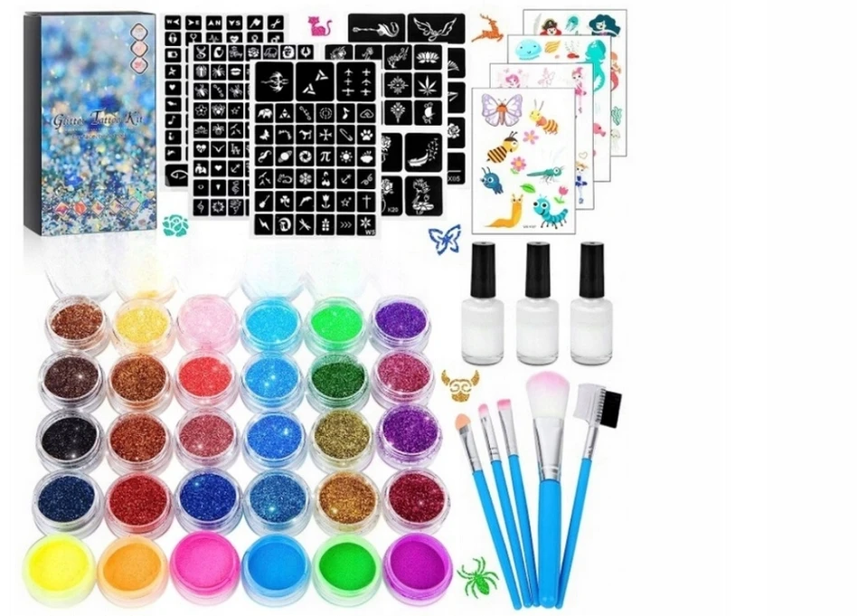 Bez Marki GLITTER TATUiruočių rinkinys, PLAUNAMI ŠABLONAI, TATUiruotės VAIKAMS
