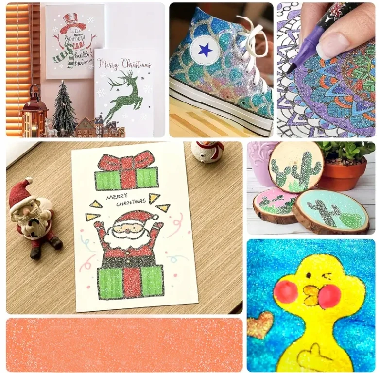 Bez Marki GLITTER ŽYMEKLIŲ RINKINYS 84 Vnt. TATUiruotėms PLAUNAMS ŽYMĖKLĖMS RAŠIKLIAI + DĖKLAS