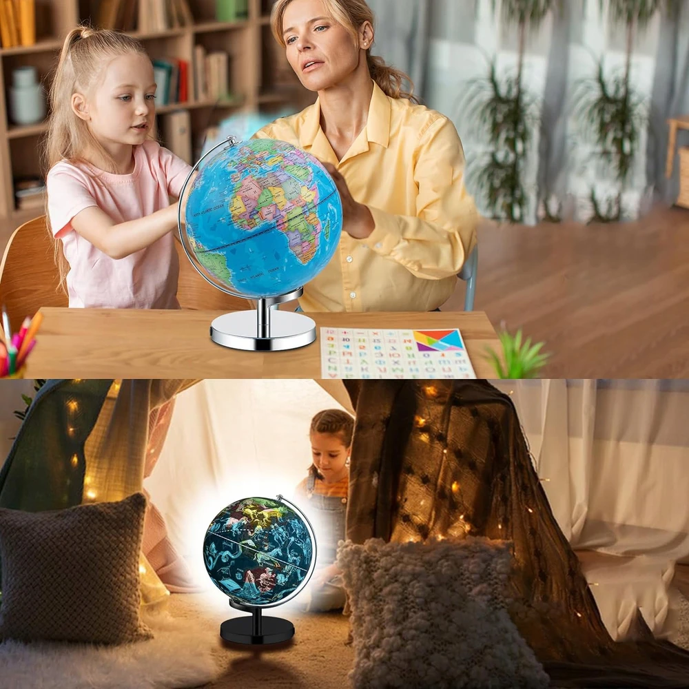 Bez Marki GLOBUS POLITYCZNO-FIZYCZNY PODŚWIETLANY NOCNA LAMPA EDUKACYJNA DEKORACJA