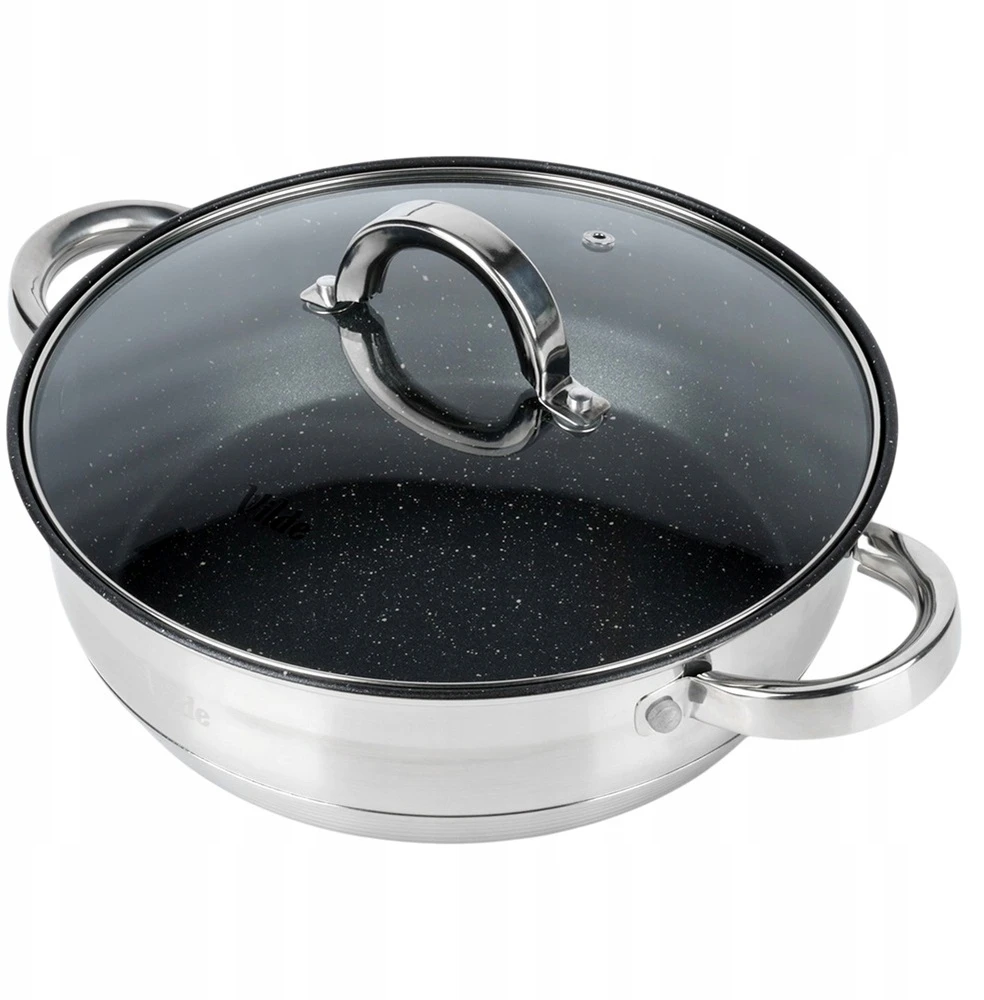 Bez Marki GRANITINIS puodas, žemas puodas, keptuvė, troškintuvas, gilus, 24 cm