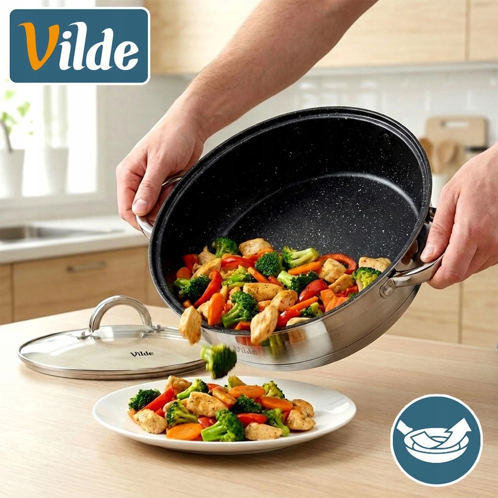 Bez Marki GRANITINIS puodas, žemas puodas, keptuvė, troškintuvas, gilus, 24 cm