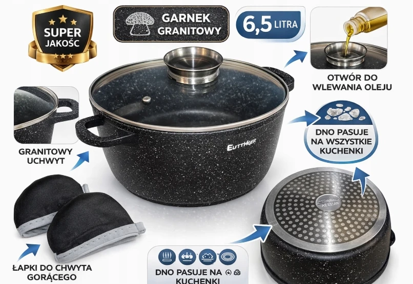 Bez Marki Granito kepimo puodas 6,5L, indukcinis orkaitėje, akcija