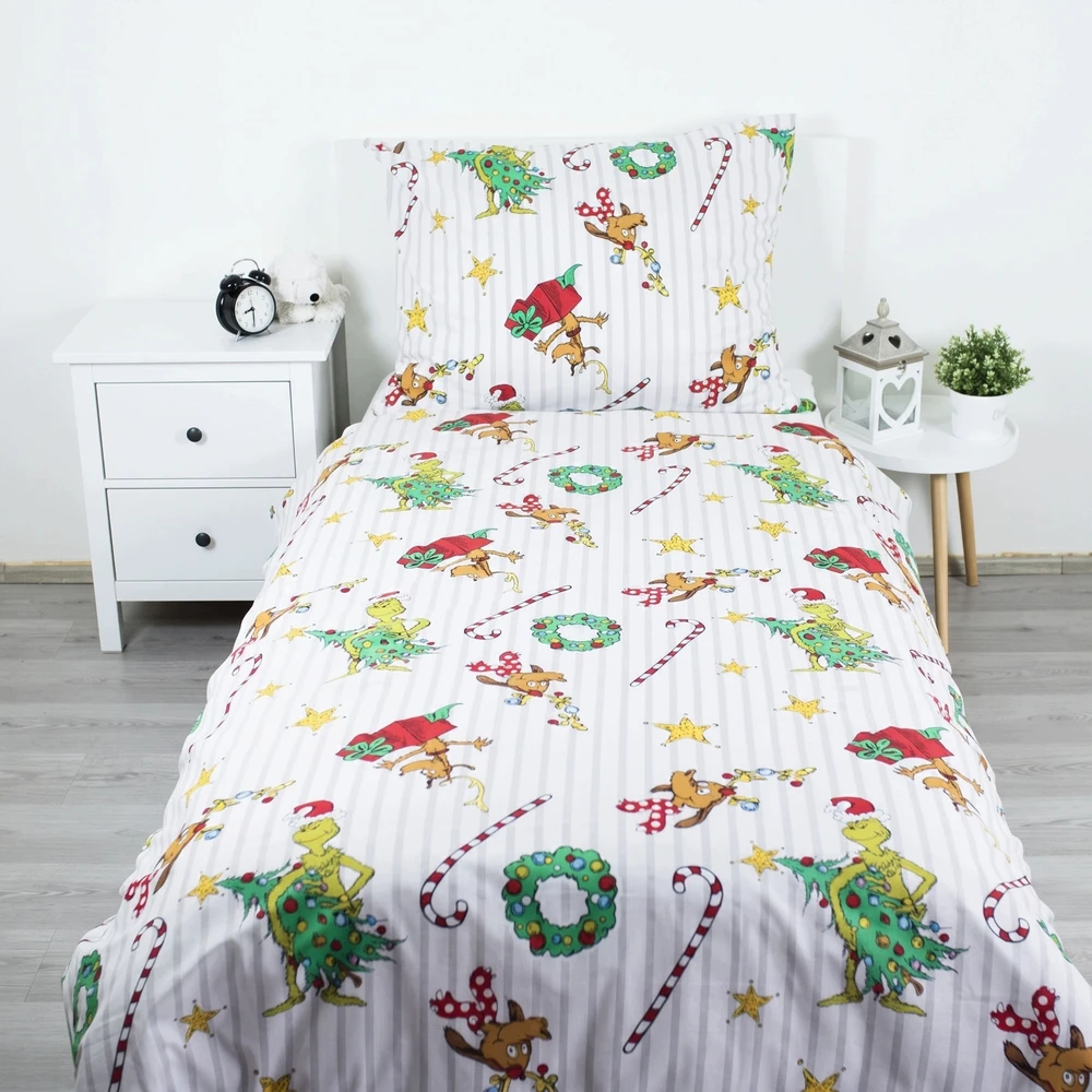Bez Marki Grinch Świąteczna DWUSTRONNA pościel na zamek, 100% BAWEŁNA, 140x200 cm