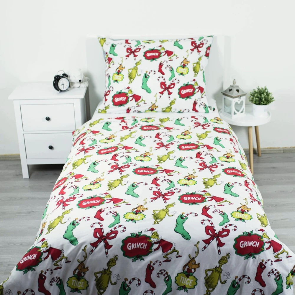 Patalynės komplektas Bez Marki Grinch Świąteczna DWUSTRONNA pościel na zamek, 100% BAWEŁNA 140x200 cm
