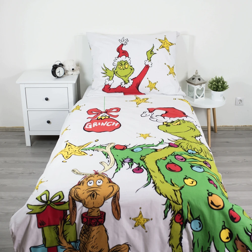 Bez Marki Grinch Świąteczna DWUSTRONNA pościel na zamek, 100% BAWEŁNA, 140x200 cm