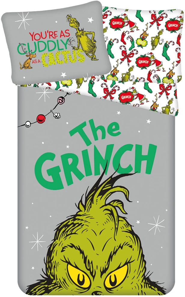 Patalynės komplektas Bez Marki Grinch Świąteczna DWUSTRONNA pościel na zamek, 100% BAWEŁNA 140x200 cm