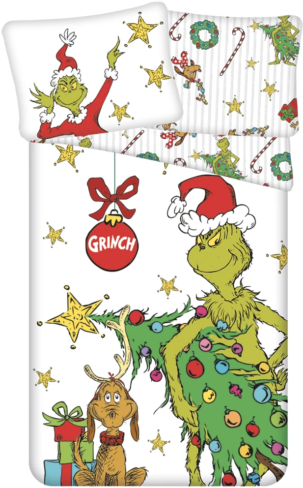 Bez Marki Grinch Świąteczna DWUSTRONNA pościel na zamek, 100% BAWEŁNA, 140x200 cm
