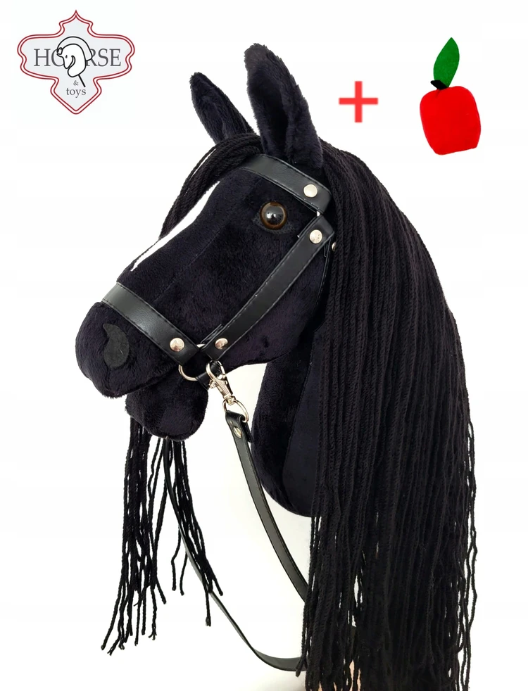 Bez Marki Hobby Horse Ikar didelis rinkinys (arklys ant lazdos) + juodos kamanos + vadelės + obuolys