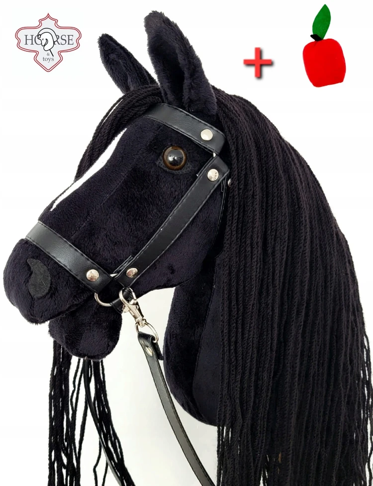 Bez Marki Hobby Horse Ikar didelis rinkinys (arklys ant lazdos) + juodos kamanos + vadelės + obuolys