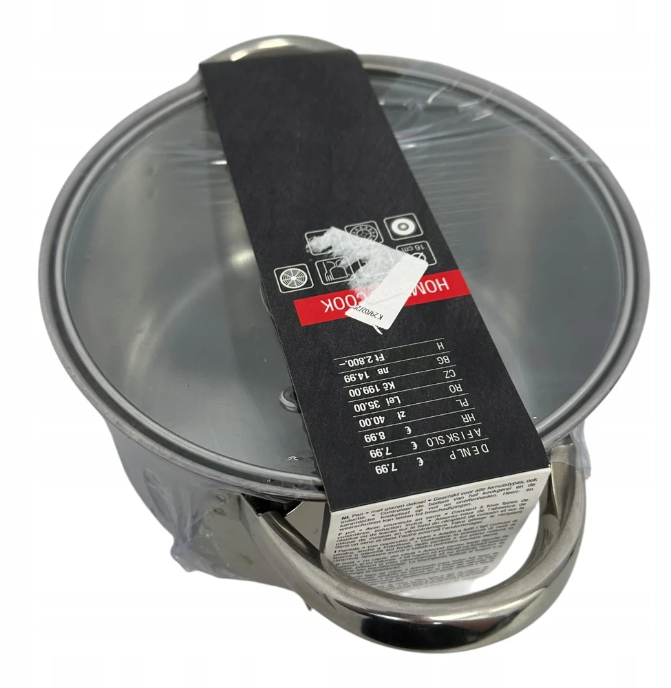 Bez Marki HOME COOK puodas 16 cm 1,99 l su stikliniu dangteliu - nerūdijantis plienas