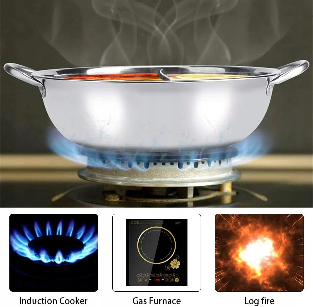 Bez Marki Hot Pot 32 cm nerūdijančio plieno dvigubo indukcinio dujų šabu