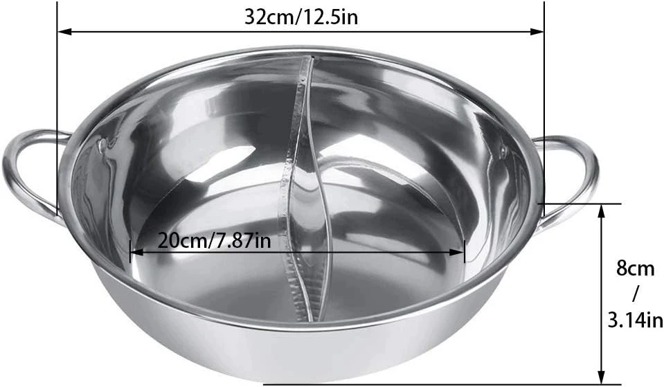 Bez Marki Hot Pot 32 cm nerūdijančio plieno dvigubo indukcinio dujų šabu