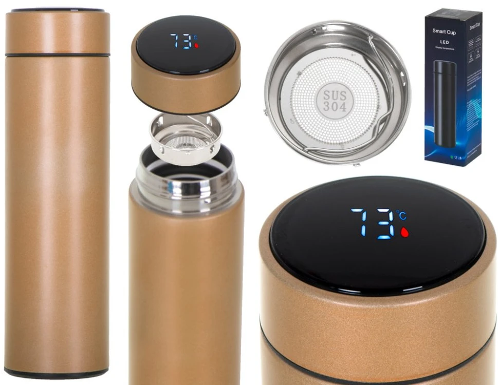 Bez Marki Termo puodelis - termosas 500ML su LED temperatūros indikatoriumi, auksinis