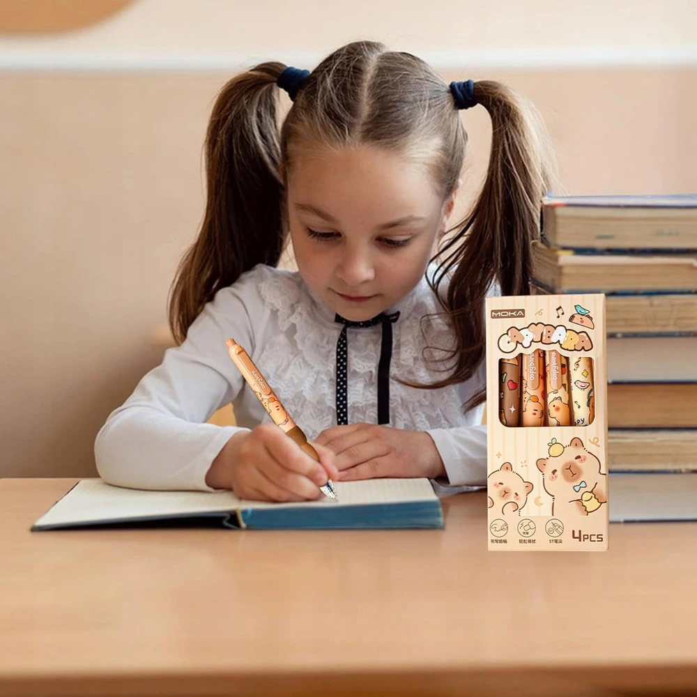Bez Marki Ištrinami geliniai rašikliai su kapibara, 4 vnt. rinkinys