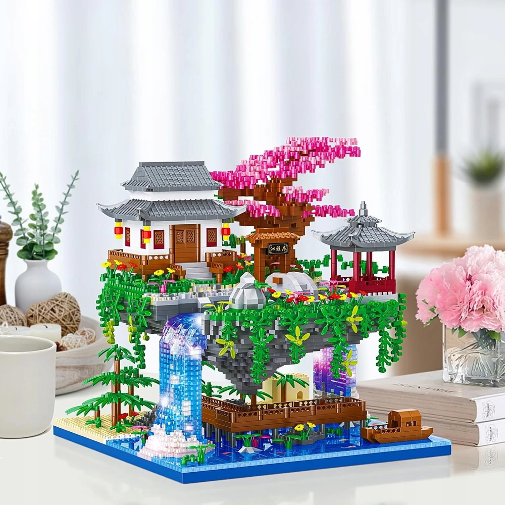 Bez Marki Japoniškų vyšnių žiedai, bonsai, architektūrinių blokelių rinkinys su šviesa