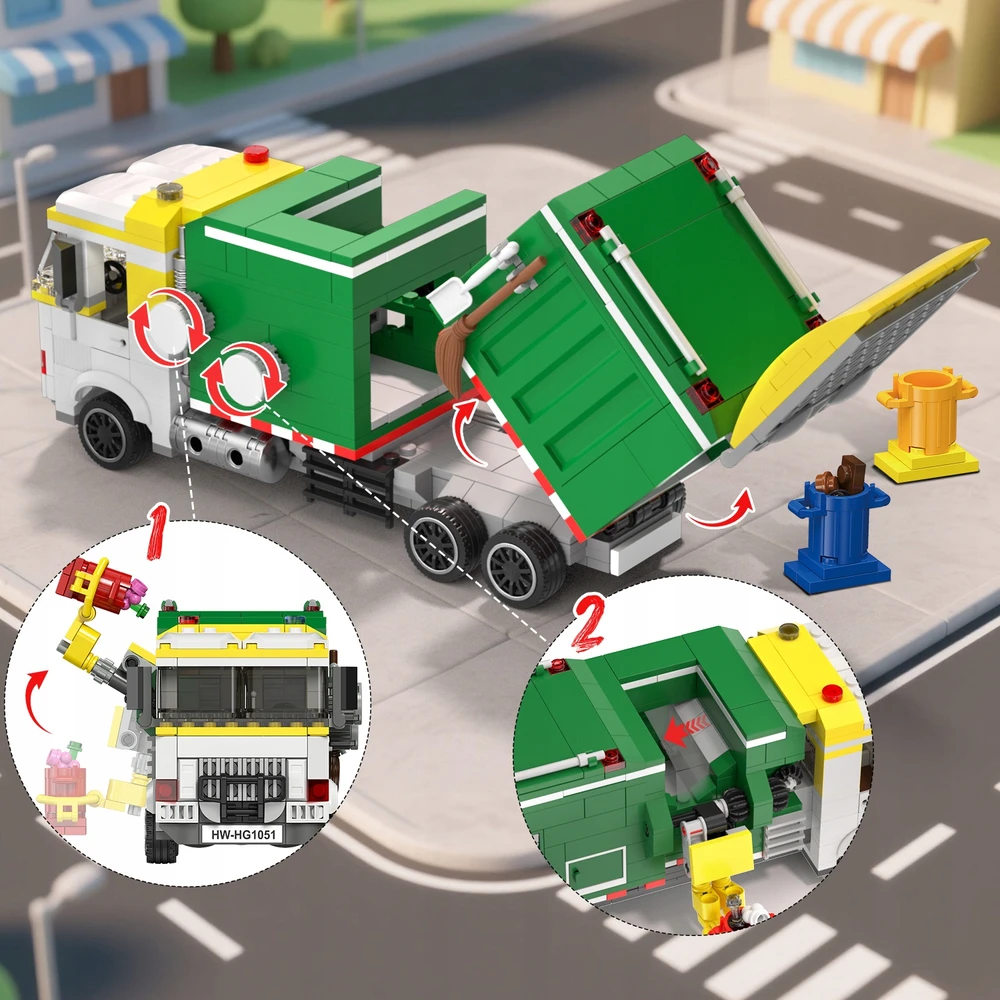 Bez Marki Kaladėlės CITY SAMOCHÓD ŚMIECIARKA ZE STACJĄ RECYKLINGU 3w1 POJAZD PREZNET 811