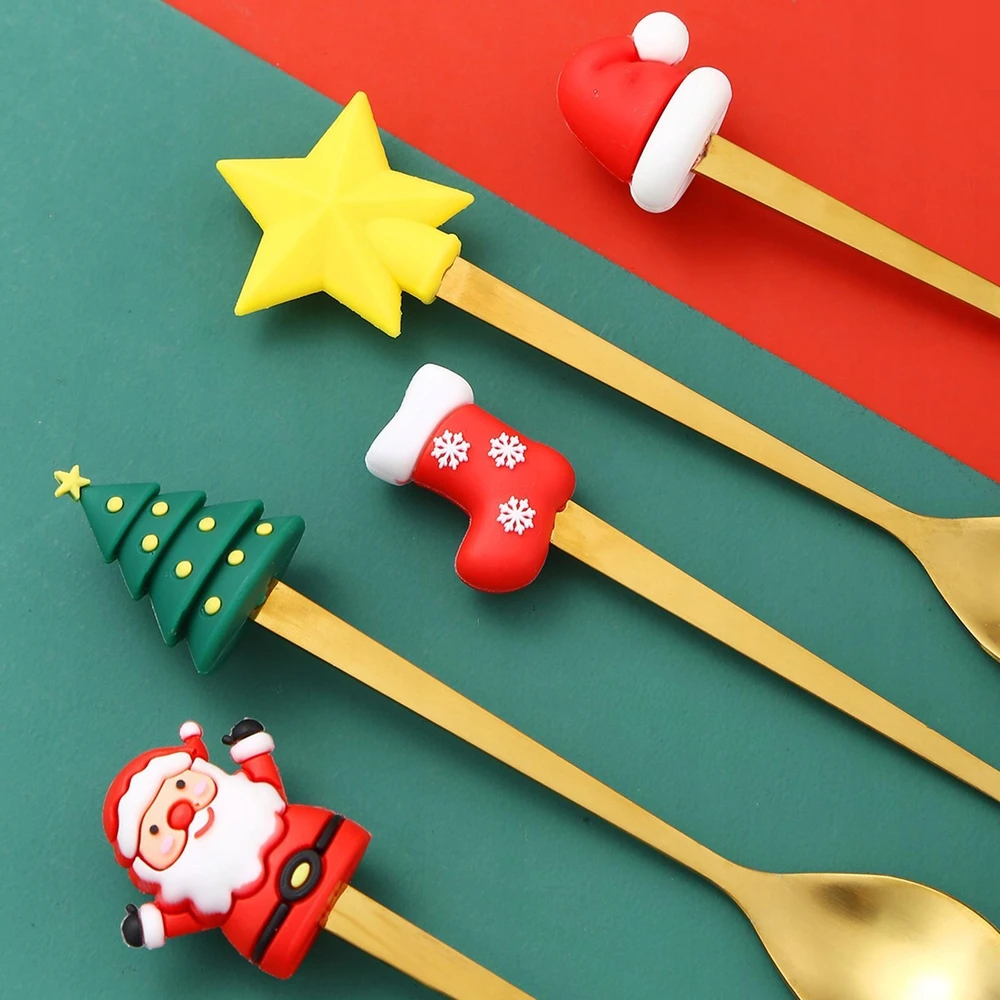 Bez Marki Kalėdiniai šaukštai Forks Xmas Set Stalo įrankių rinkiniai restorano vakarėliui Žalias Box