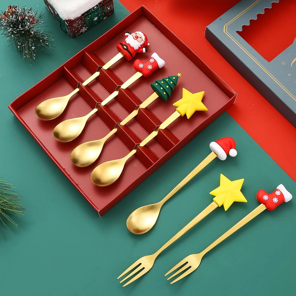 Bez Marki Kalėdiniai šaukštai Forks Xmas Set Stalo įrankių rinkiniai restorano vakarėliui Žalias Box