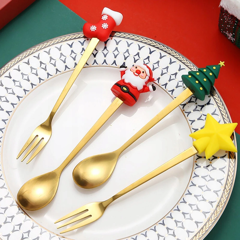 Bez Marki Kalėdiniai šaukštai Forks Xmas Set Stalo įrankių rinkiniai restorano vakarėliui Žalias Box