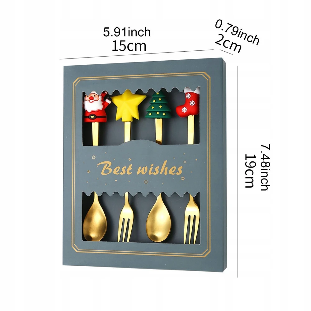 Bez Marki Kalėdiniai šaukštai Forks Xmas Set Stalo įrankių rinkiniai restorano vakarėliui Žalias Box