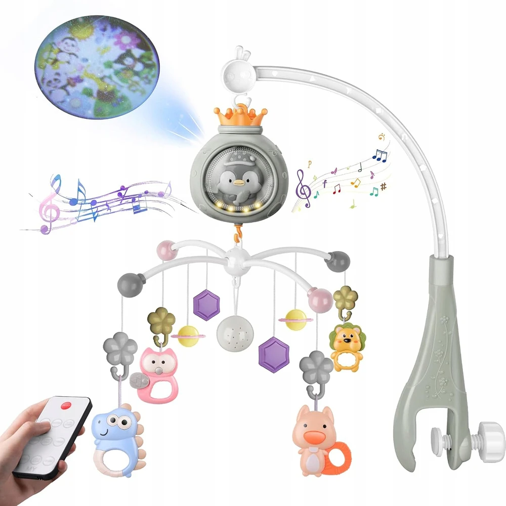 Bez Marki KARUSELĖ LOGYČIUI SU PROJEKTORIU IR MUZIKINE DĖŽE 3in1 NAKTINĖS LEMPOS NUOTOLINIO PULTAS