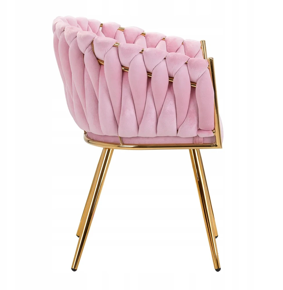 Bez Marki Kėdė Fotelis svetainei IMPERIA Velour Braided Gold Legs GLAMOUR rožinė