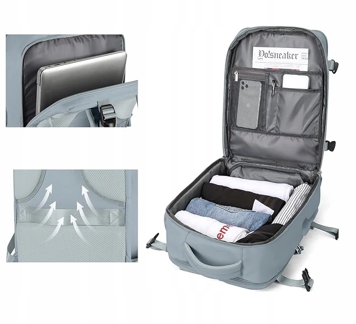 Bez Marki Kelioninis Rankinis Bagažas 40x20x25cm su Usb, Vandeniui Atsparus Mėlynas