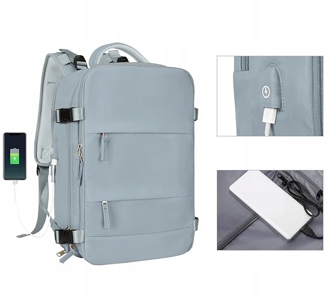 Bez Marki Kelioninis Rankinis Bagažas 40x20x25cm su Usb, Vandeniui Atsparus Mėlynas