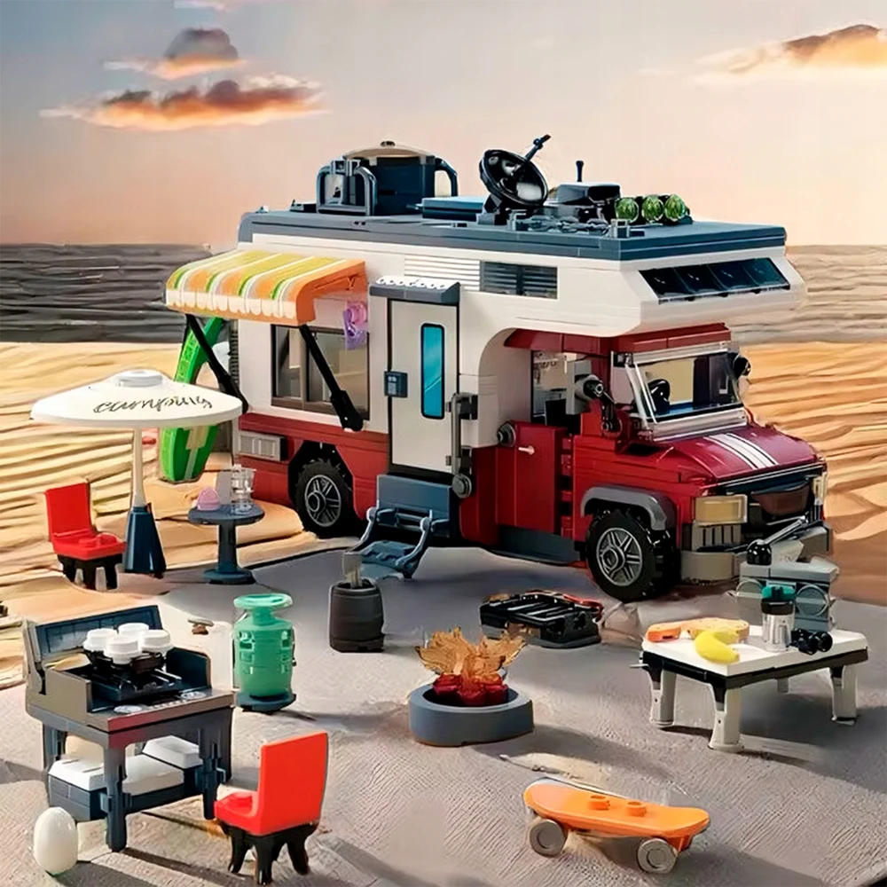 Bez Marki KEMPERIŲ STATYBINIAI BLOKAI 880 HOIDAY CAMPER CITY CREATOR VAIKŲ DIENA
