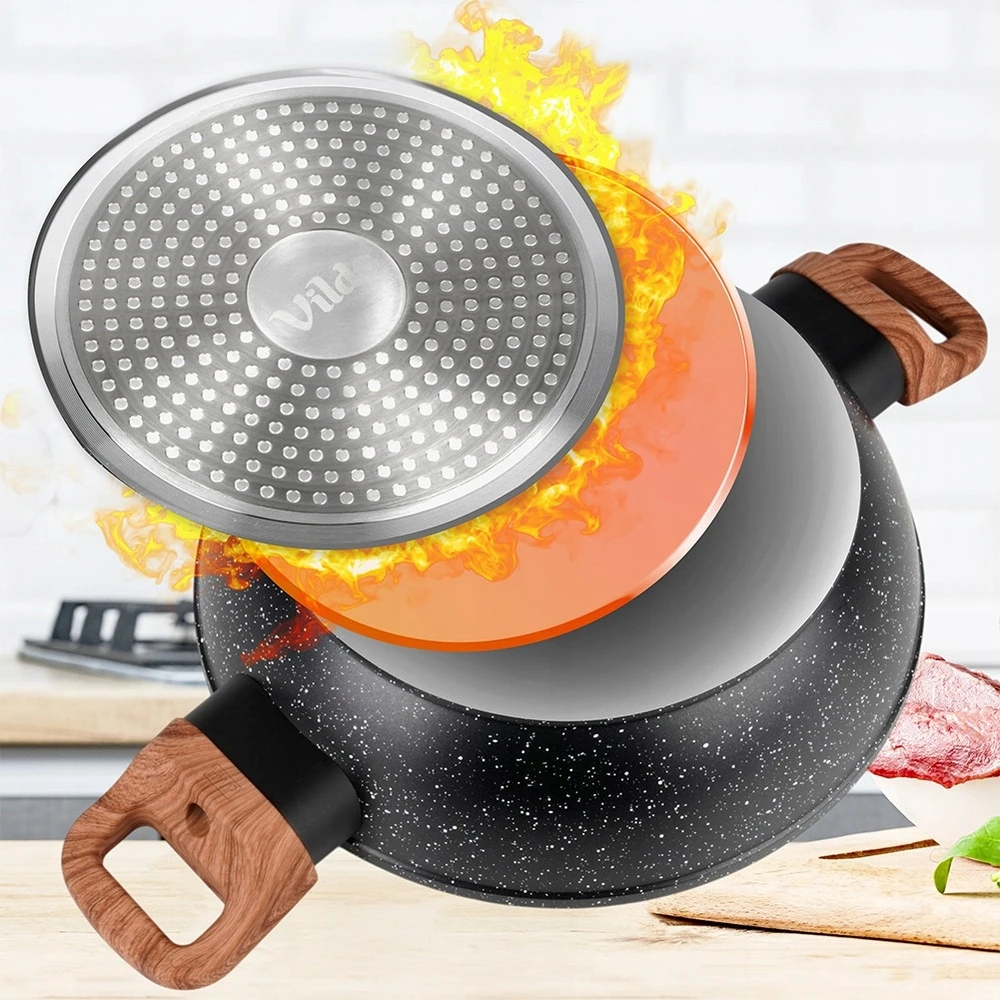 Bez Marki Keptuvė granitinė gili su stikliniu dangčiu GRANITICA WOOD 28 cm 35 l ruda Orion